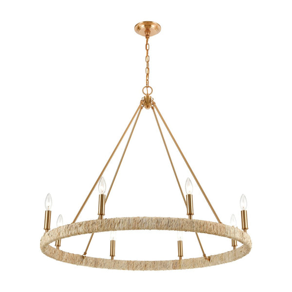Atlas Abaca 36" Wide 8-Light Chandelier - Hand-Wrapped Rope & Satin Brass for Elegant Indoor Lighting CL12044-BS