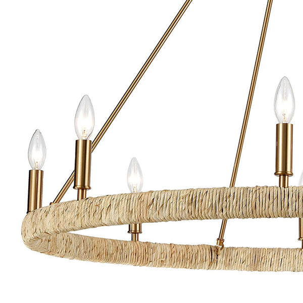 Atlas Abaca 36" Wide 8-Light Chandelier - Hand-Wrapped Rope & Satin Brass for Elegant Indoor Lighting CL12044-BS