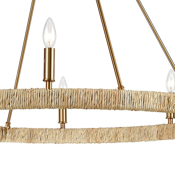 Atlas Abaca 36" Wide 8-Light Chandelier - Hand-Wrapped Rope & Satin Brass for Elegant Indoor Lighting CL12044-BS