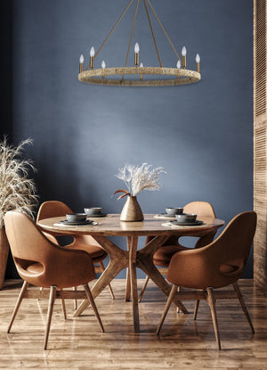 Atlas Abaca 36" Wide 8-Light Chandelier - Hand-Wrapped Rope & Satin Brass for Elegant Indoor Lighting CL12044-BS