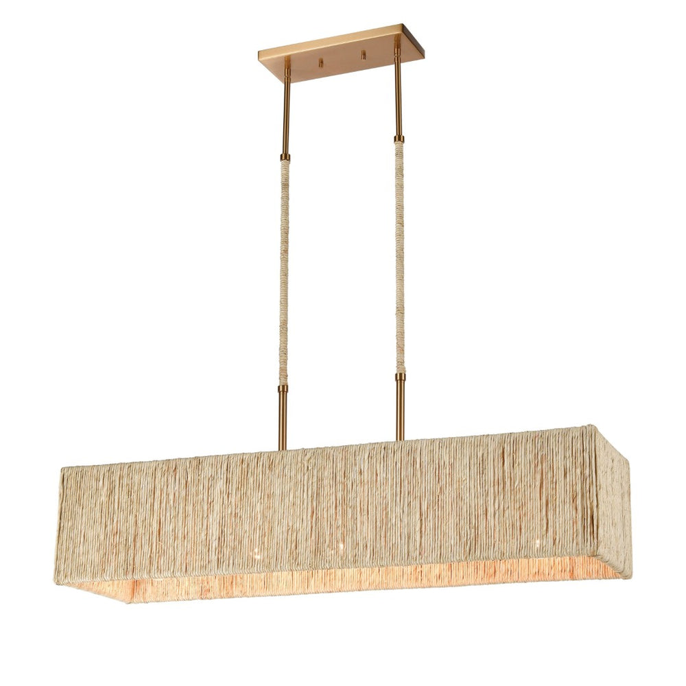 Atlas Abaca 40'' Wide Linear 5-Light Chandelier - Handcrafted Natural Rope & Elegant Satin Brass Finish CL12045-BS