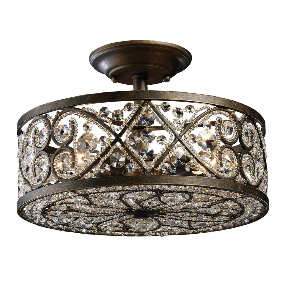 Atlas Amherst 13" Wide Antique Bronze 4-Light Semi Flush Mount - Elegant Crystal & Modern Design Fixture CL12053-BZ