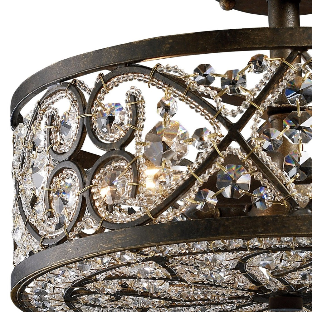 Atlas Amherst 13" Wide Antique Bronze 4-Light Semi Flush Mount - Elegant Crystal & Modern Design Fixture CL12053-BZ