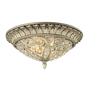 Atlas Andalusia 8-Light Flush Mount Ceiling Fixture – Luxurious Crystal Accents and Decorative Filigree Design Aged Silver 13'' CL12055-SV