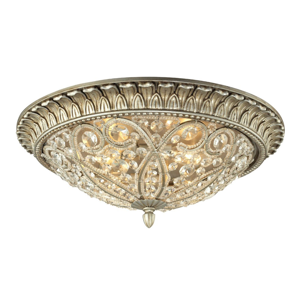 Atlas Andalusia 8-Light Flush Mount Ceiling Fixture – Luxurious Crystal Accents and Decorative Filigree Design Aged Silver 13'' CL12055-SV