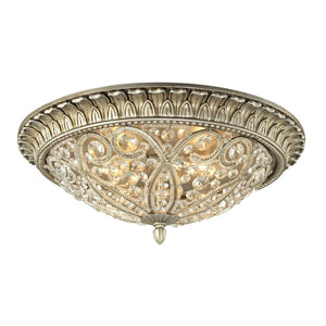Atlas Andalusia 8-Light Flush Mount Ceiling Fixture – Luxurious Crystal Accents and Decorative Filigree Design Aged Silver 17'' CL12056-SV