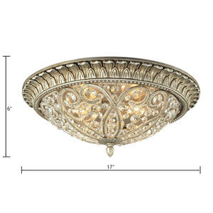 Atlas Andalusia 8-Light Flush Mount Ceiling Fixture – Luxurious Crystal Accents and Decorative Filigree Design Aged Silver 17'' CL12056-SV