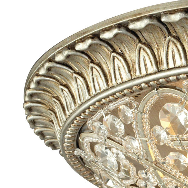 Atlas Andalusia 8-Light Flush Mount Ceiling Fixture – Luxurious Crystal Accents and Decorative Filigree Design Aged Silver 17'' CL12056-SV