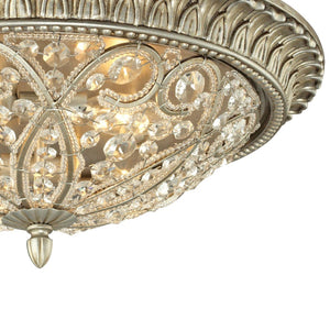 Atlas Andalusia 8-Light Flush Mount Ceiling Fixture – Luxurious Crystal Accents and Decorative Filigree Design Aged Silver 17'' CL12056-SV