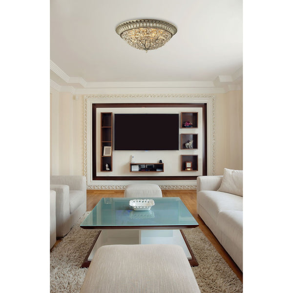 Atlas Andalusia 8-Light Flush Mount Ceiling Fixture – Luxurious Crystal Accents and Decorative Filigree Design Aged Silver 17'' CL12056-SV