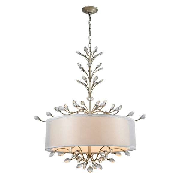 Atlas Asbury Chandelier with Crystal Accents and Nature-Inspired Design for Elegant Indoor Lighting Aged Silver 32'' CL12059-SV