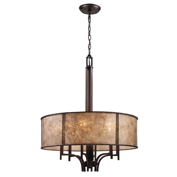 Atlas Barringer 5-Light Chandelier - Mission-Inspired Design with Tan Mica Shades for Timeless Elegance Aged Bronze 24'' CL12066-BZ