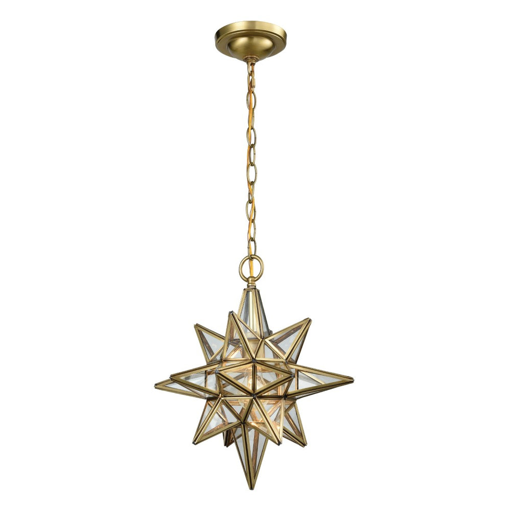 Atlas Beamer 12'' Wide Star-Shaped Mini Pendant Light - Brushed Brass & Clear Glass for Modern Spaces CL12069-BS