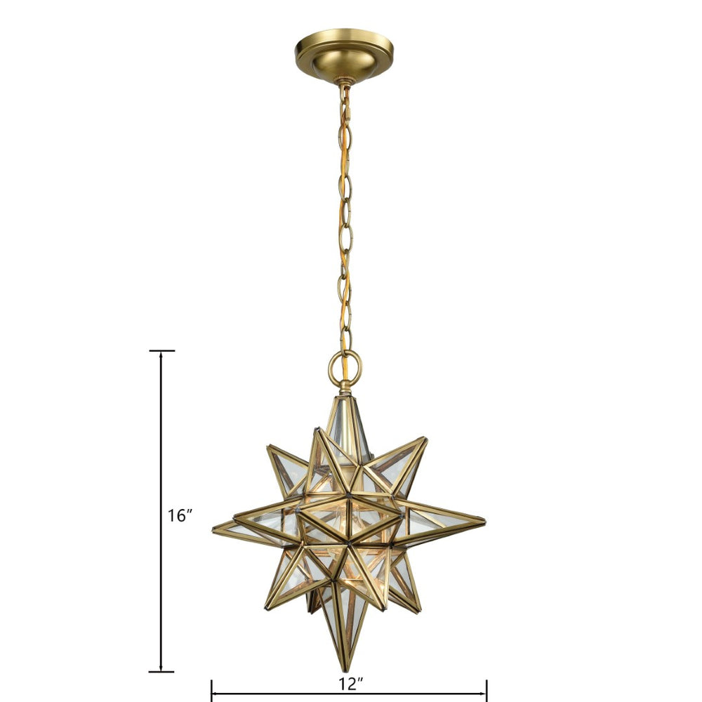 Atlas Beamer 12'' Wide Star-Shaped Mini Pendant Light - Brushed Brass & Clear Glass for Modern Spaces CL12069-BS