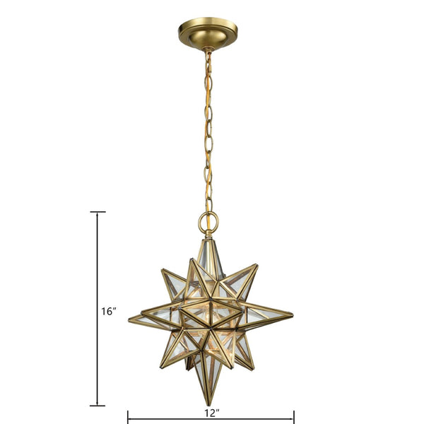 Atlas Beamer 12'' Wide Star-Shaped Mini Pendant Light - Brushed Brass & Clear Glass for Modern Spaces CL12069-BS