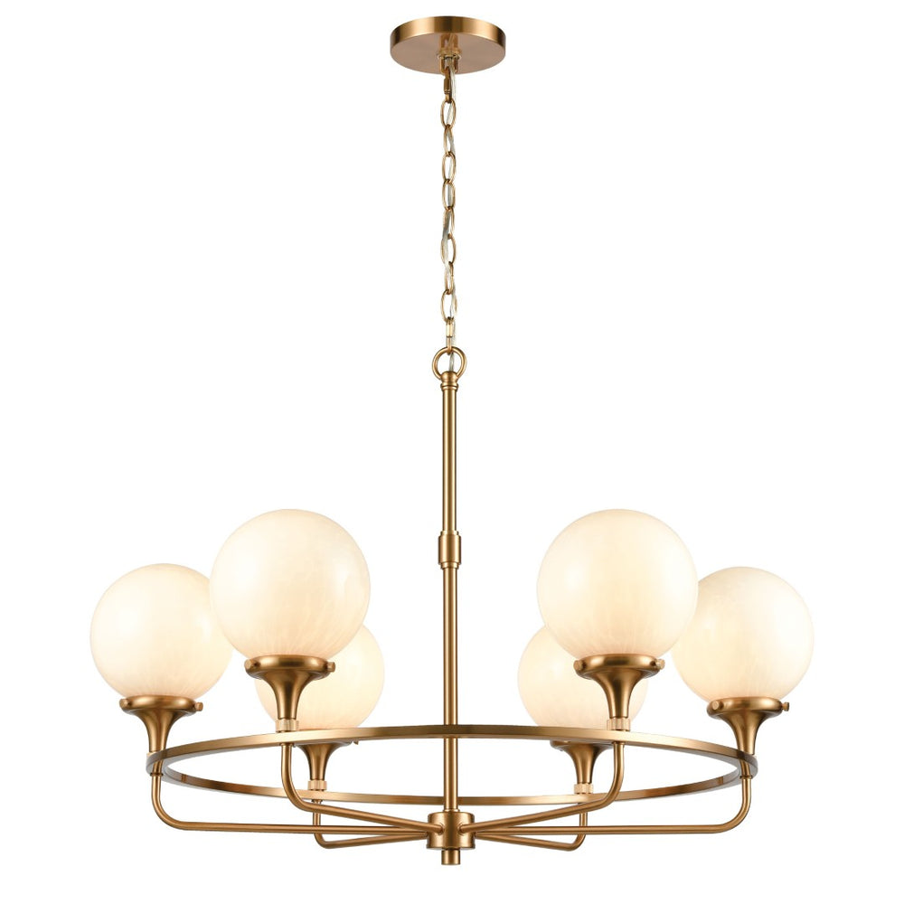 Atlas Beverly Hills 30" Wide Retro-Chic 6-Light Chandelier in Satin Brass - Elegant Globe Glass Design CL12072-BS
