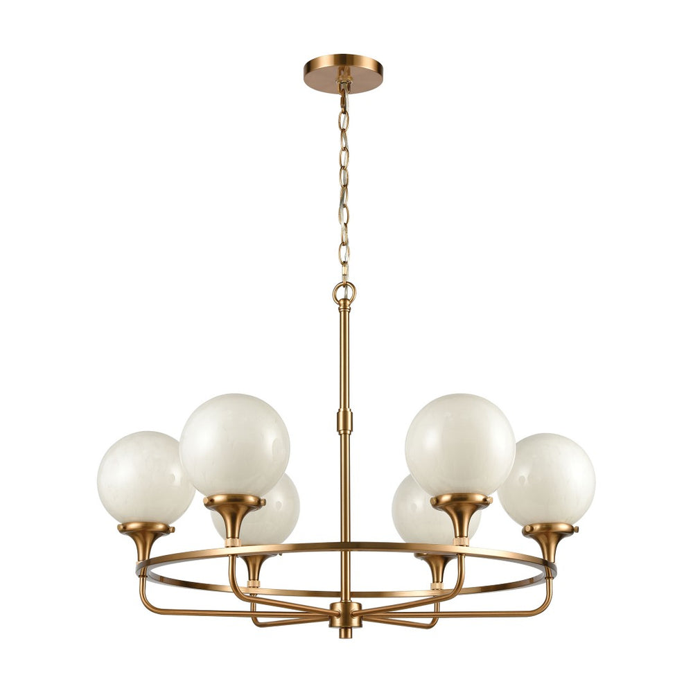 Atlas Beverly Hills 30" Wide Retro-Chic 6-Light Chandelier in Satin Brass - Elegant Globe Glass Design CL12072-BS