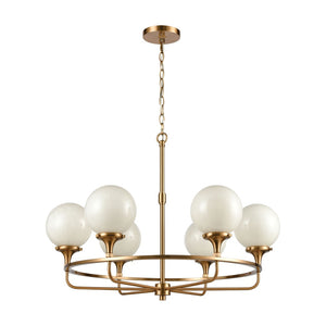 Atlas Beverly Hills 30" Wide Retro-Chic 6-Light Chandelier in Satin Brass - Elegant Globe Glass Design CL12072-BS