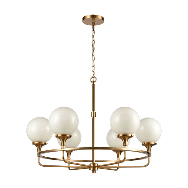 Atlas Beverly Hills 30" Wide Retro-Chic 6-Light Chandelier in Satin Brass - Elegant Globe Glass Design CL12072-BS