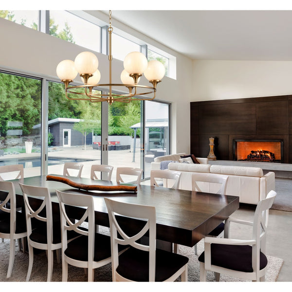 Atlas Beverly Hills 30" Wide Retro-Chic 6-Light Chandelier in Satin Brass - Elegant Globe Glass Design CL12072-BS