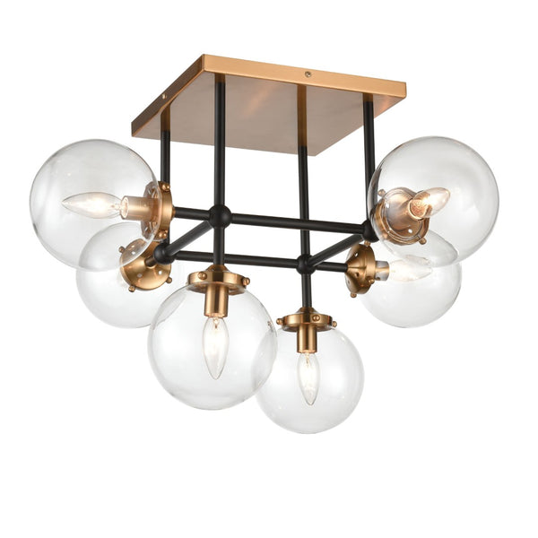 Atlas Boudreaux 3-Light Semi Flush Mount - Midcentury Modern Design with Elegant Glass Globes and Style Matte Black with Antique Gold 26'' CL12078-GD