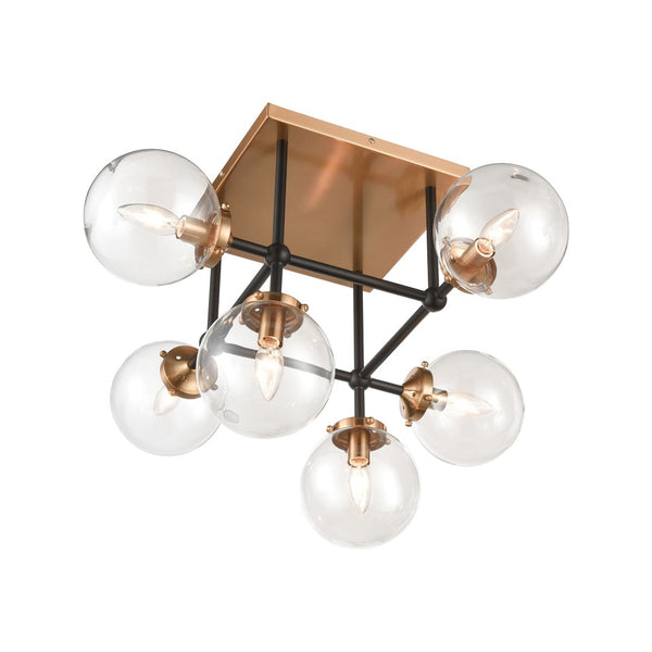 Atlas Boudreaux 3-Light Semi Flush Mount - Midcentury Modern Design with Elegant Glass Globes and Style Matte Black with Antique Gold 26'' CL12078-GD