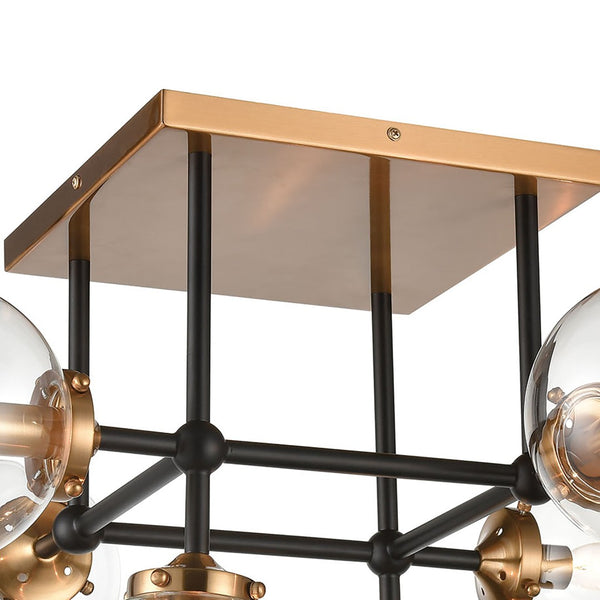 Atlas Boudreaux 3-Light Semi Flush Mount - Midcentury Modern Design with Elegant Glass Globes and Style Matte Black with Antique Gold 26'' CL12078-GD