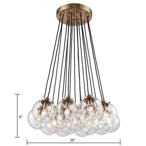 Atlas Boudreaux 12-Light Chandelier - Midcentury Modern Design with Radiant Glass Globes for Any Space Matte Black with Antique Gold 29'' CL12079-GD
