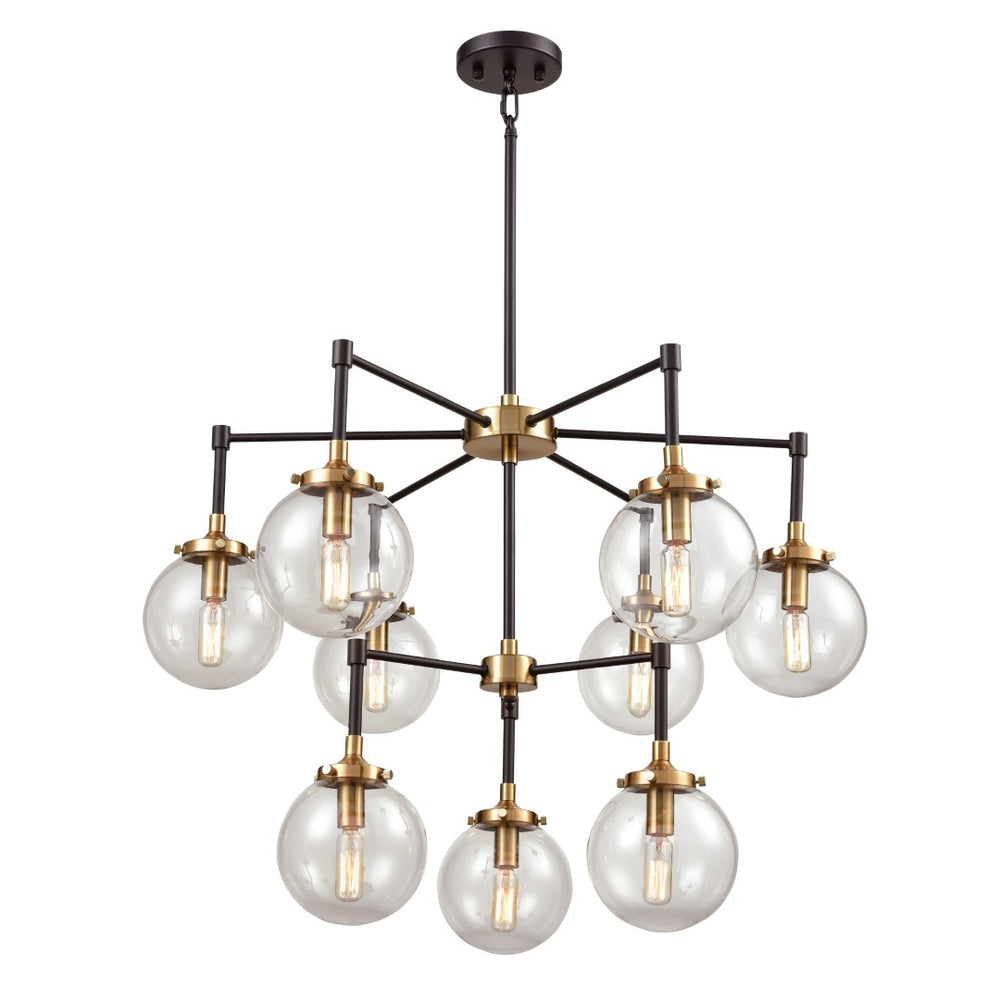 Atlas Boudreaux 12-Light Chandelier - Midcentury Modern Design with Radiant Glass Globes for Any Space Matte Black with Antique Gold 30'' CL12080-GD