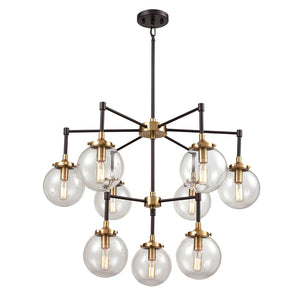 Atlas Boudreaux 12-Light Chandelier - Midcentury Modern Design with Radiant Glass Globes for Any Space Matte Black with Antique Gold 30'' CL12080-GD