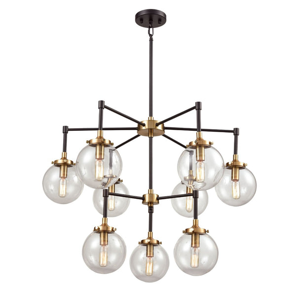 Atlas Boudreaux 12-Light Chandelier - Midcentury Modern Design with Radiant Glass Globes for Any Space Matte Black with Antique Gold 30'' CL12080-GD