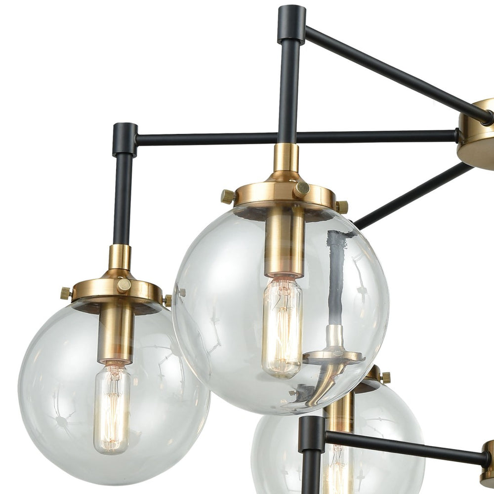 Atlas Boudreaux 12-Light Chandelier - Midcentury Modern Design with Radiant Glass Globes for Any Space Matte Black with Antique Gold 30'' CL12080-GD