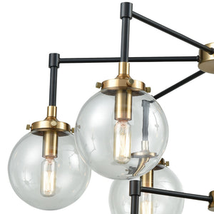 Atlas Boudreaux 12-Light Chandelier - Midcentury Modern Design with Radiant Glass Globes for Any Space Matte Black with Antique Gold 30'' CL12080-GD