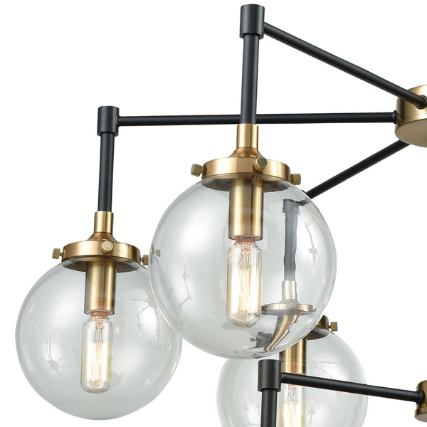 Atlas Boudreaux 12-Light Chandelier - Midcentury Modern Design with Radiant Glass Globes for Any Space Matte Black with Antique Gold 30'' CL12080-GD