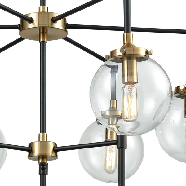 Atlas Boudreaux 12-Light Chandelier - Midcentury Modern Design with Radiant Glass Globes for Any Space Matte Black with Antique Gold 30'' CL12080-GD