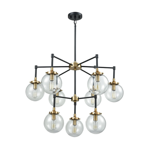 Atlas Boudreaux 12-Light Chandelier - Midcentury Modern Design with Radiant Glass Globes for Any Space Matte Black with Antique Gold 30'' CL12080-GD