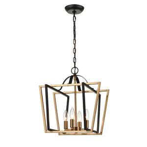 Atlas Bridgette 16" Wide 4-Light Chandelier - Modern Matte Black & Satin Brass, Stylish Geometric Design CL12088-BK