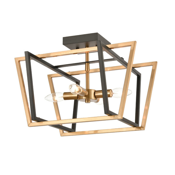 Atlas Bridgette 16" Wide 4-Light Semi Flush Mount - Modern Matte Black & Satin Brass Design for Elegance CL12089-BK