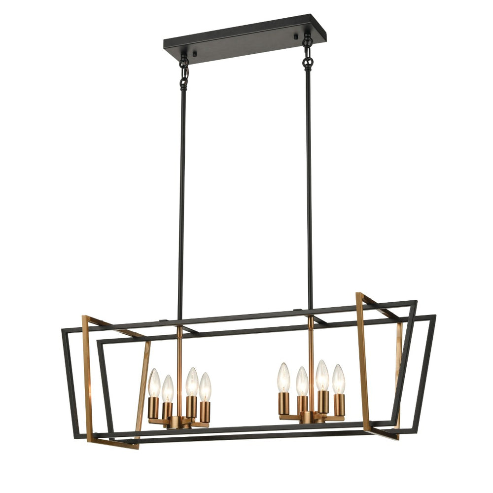 Atlas Bridgette 36'' Wide 8-Light Linear Chandelier - Modern Geometric Design in Matte Black & Brass Finish CL12090-BK