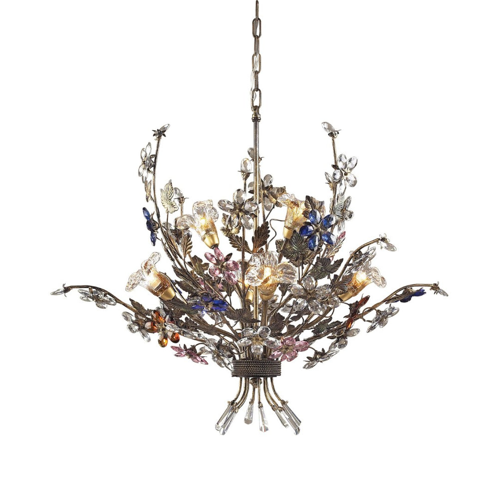 Atlas Brillare 6-Light Chandelier – Artisan Elegance with Multi-Colored Crystals and Nature-Inspired Design Bronzed Rust 36'' CL12095-BZ