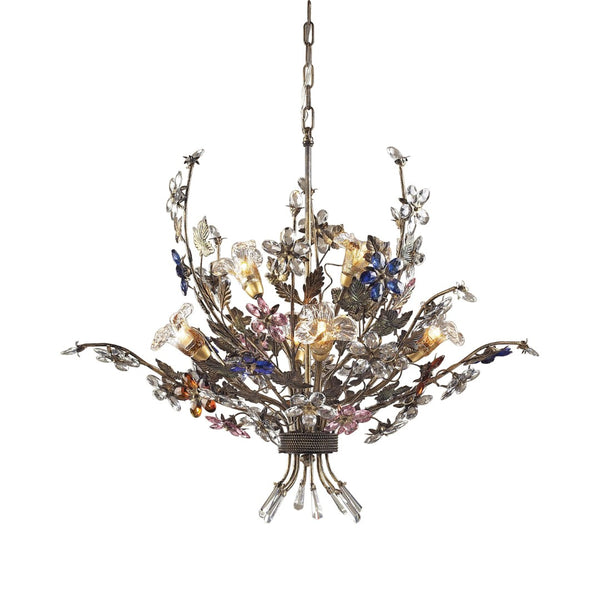 Atlas Brillare 6-Light Chandelier – Artisan Elegance with Multi-Colored Crystals and Nature-Inspired Design Bronzed Rust 32'' CL12093-BZ