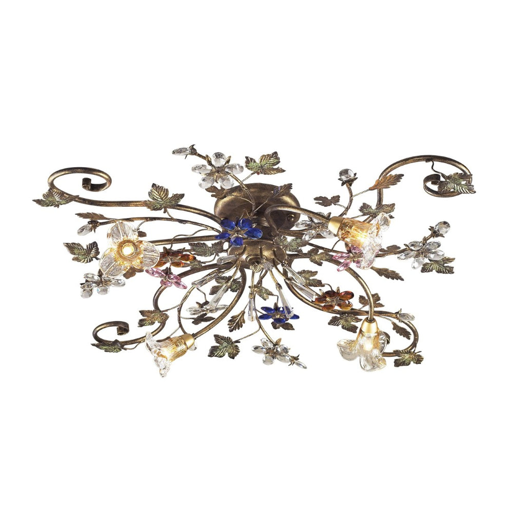 Atlas Brillare 36" Wide Semi-Flush Mount Light Fixture - Artisanal Bronzed Rust with Crystal Florets CL12094-BZ
