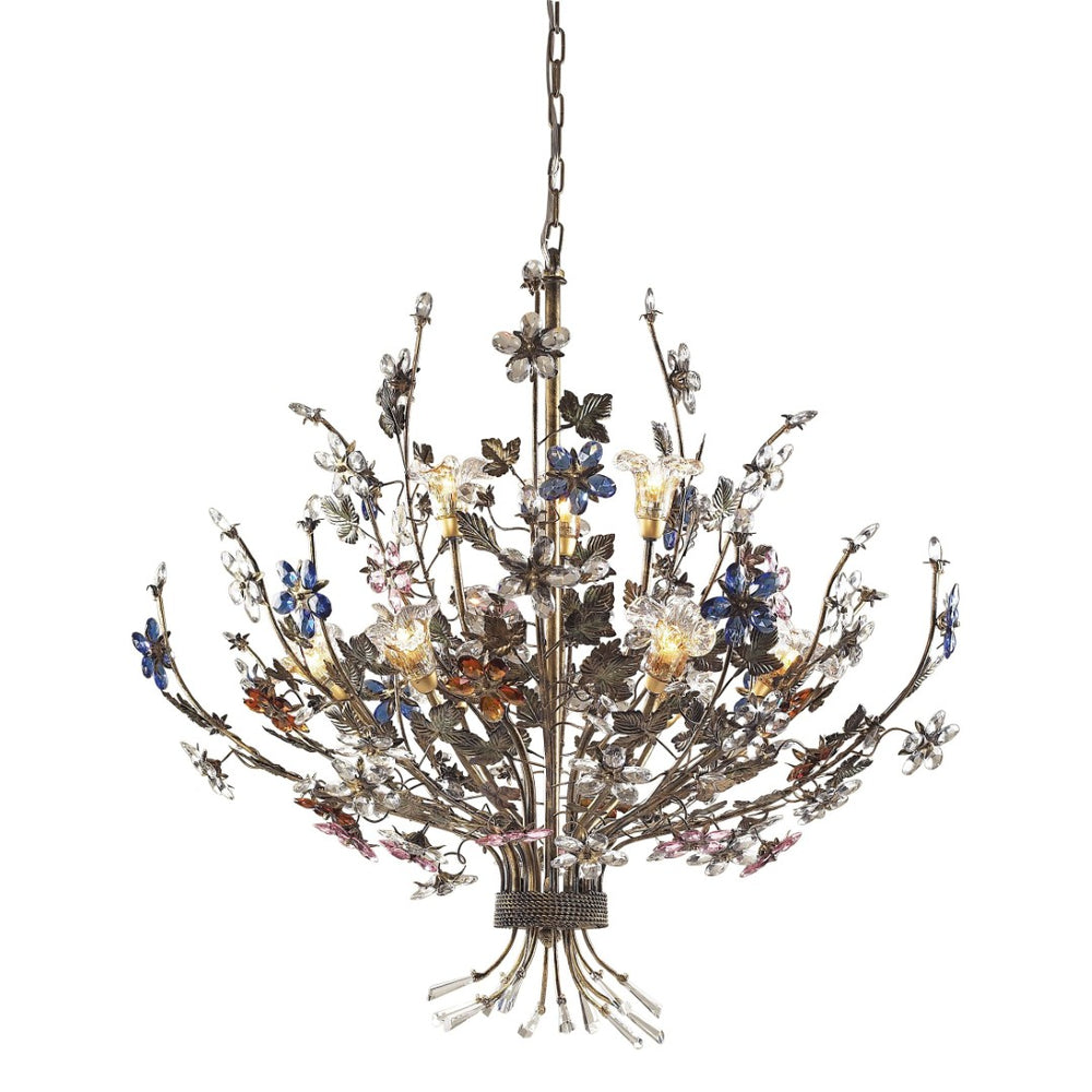 Atlas Brillare 6-Light Chandelier – Artisan Elegance with Multi-Colored Crystals and Nature-Inspired Design Bronzed Rust 36'' CL12095-BZ
