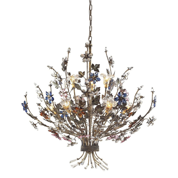 Atlas Brillare 6-Light Chandelier – Artisan Elegance with Multi-Colored Crystals and Nature-Inspired Design Bronzed Rust 36'' CL12095-BZ