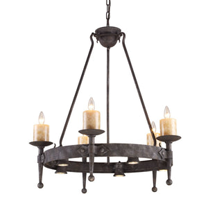 Atlas Cambridge 5-Light Chandelier - Vintage-Inspired Forged Iron & Stone Candle Covers for Elegance Moonlit Rust 33'' CL12099-BZ