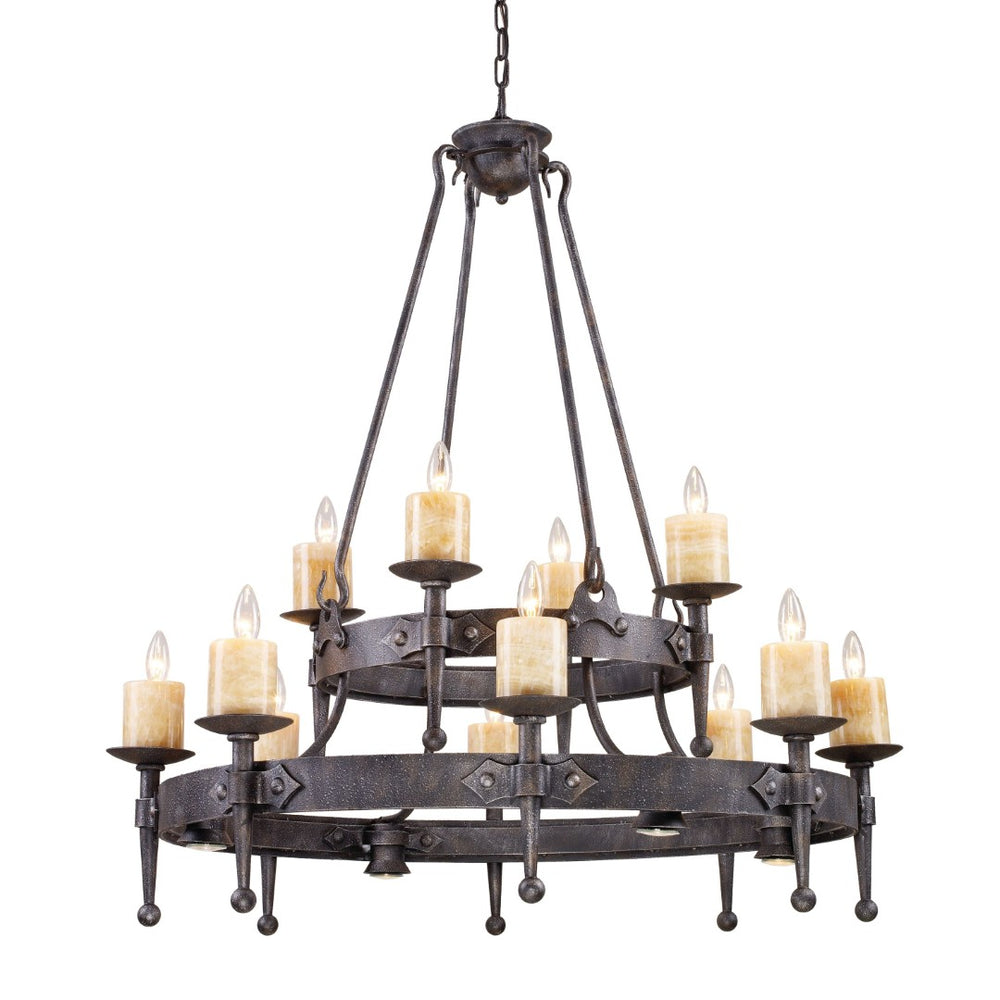 Atlas Cambridge 5-Light Chandelier - Vintage-Inspired Forged Iron & Stone Candle Covers for Elegance Moonlit Rust 42'' CL12100-BZ