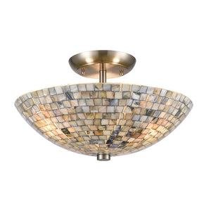 Atlas Capri 2-Light Semi Flush Mount Light Fixture - Elegant Capiz Shells for Coastal Modern Spaces Satin Nickel 16'' CL12101-GY