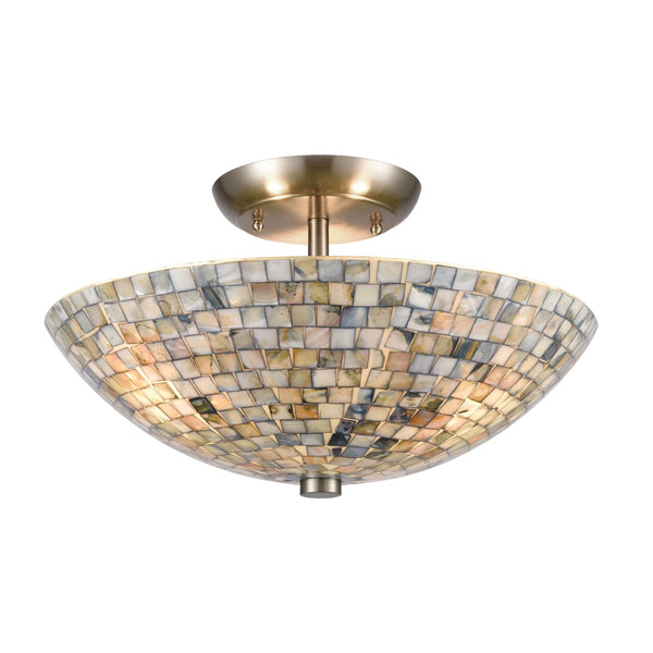 Atlas Capri 2-Light Semi Flush Mount Light Fixture - Elegant Capiz Shells for Coastal Modern Spaces Satin Nickel 16'' CL12101-GY