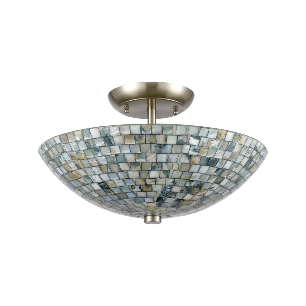 Atlas Capri 2-Light Semi Flush Mount Light Fixture - Elegant Capiz Shells for Coastal Modern Spaces Satin Nickel 16'' CL12101-GY