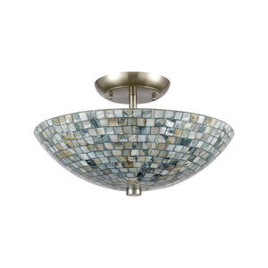 Atlas Capri 2-Light Semi Flush Mount Light Fixture - Elegant Capiz Shells for Coastal Modern Spaces Satin Nickel 16'' CL12101-GY